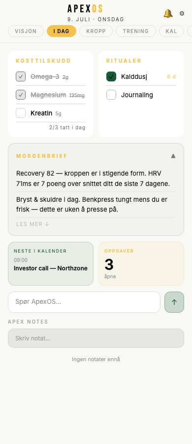 ApexOS I DAG-slide på mobil